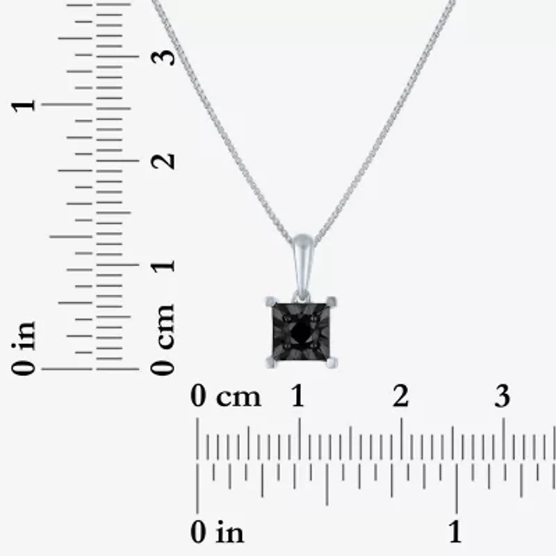 Womens 1/ CT. T.W. Natural Black Diamond Sterling Silver Princess Pendant