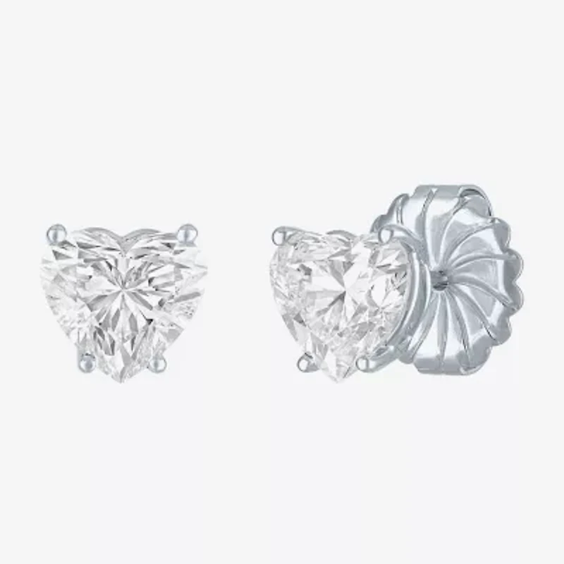 Si1-Si2/E-F 3 CT. T.W. Lab Grown White Diamond 14K White Gold 8.1mm Heart Stud Earrings