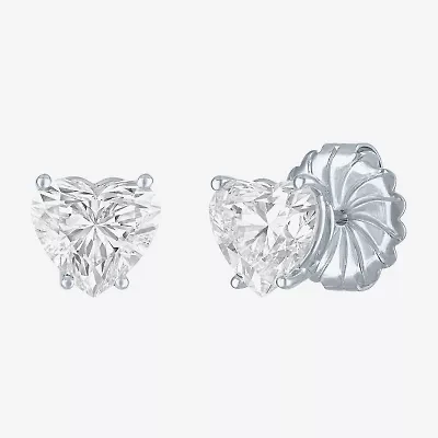 Si1-Si2/E-F 3 CT. T.W. Lab Grown White Diamond 14K White Gold 8.1mm Heart Stud Earrings