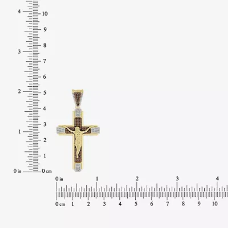 "Crucifix" Mens 1/2 CT. T.W. Natural Champagne Diamond 10K Gold Cross Pendant