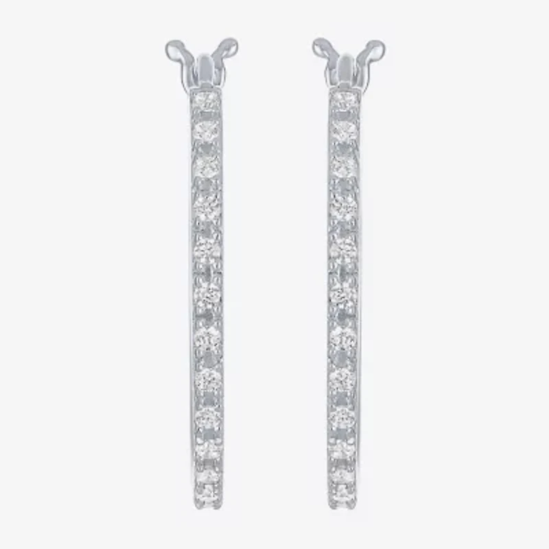 Yes, Please! Womens 1/4 CT. T.W. Lab Grown White Diamond Sterling Silver 23mm Hoop Earrings
