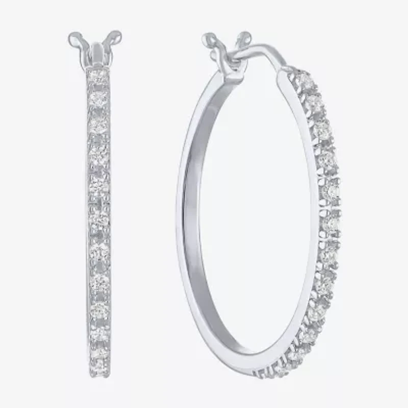 Yes, Please! Womens 1/4 CT. T.W. Lab Grown White Diamond Sterling Silver 23mm Hoop Earrings