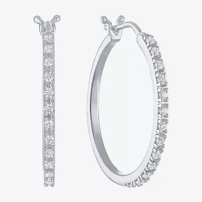 Yes, Please! Womens 1/4 CT. T.W. Lab Grown White Diamond Sterling Silver 23mm Hoop Earrings