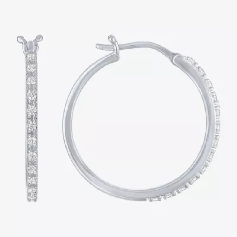 Yes, Please! Womens 1/4 CT. T.W. Lab Grown White Diamond Sterling Silver 23mm Hoop Earrings