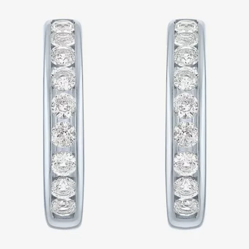 Yes, Please! Womens Lab Created White Sapphire Sterling Silver 20mm Hoop Earrings