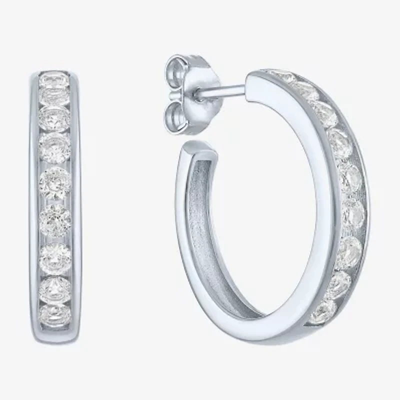 Yes, Please! Womens Lab Created White Sapphire Sterling Silver 20mm Hoop Earrings