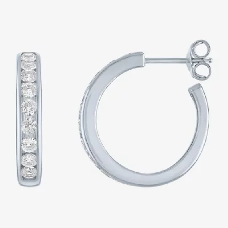 Yes, Please! Womens Lab Created White Sapphire Sterling Silver 20mm Hoop Earrings