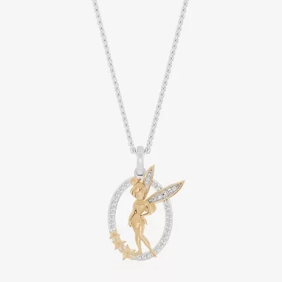 Enchanted Disney Fine Jewelry Tinkerbell Womens 1/10 CT. T.W. Natural White Diamond 14K Gold Over Silver Sterling Silver 18 Inch Pendant Necklace