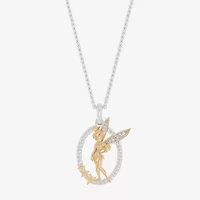 Enchanted Disney Fine Jewelry Tinkerbell Womens 1/10 CT. T.W. Natural White Diamond 14K Gold Over Silver Sterling Silver 18 Inch Pendant Necklace