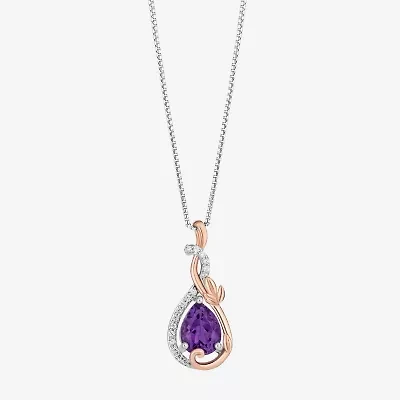 Enchanted Disney Fine Jewelry Rapunzel Womens 1/10 CT. T.W. Genuine Purple Amethyst 14K Two Tone Gold Over Silver 18 Inch Pendant Necklace