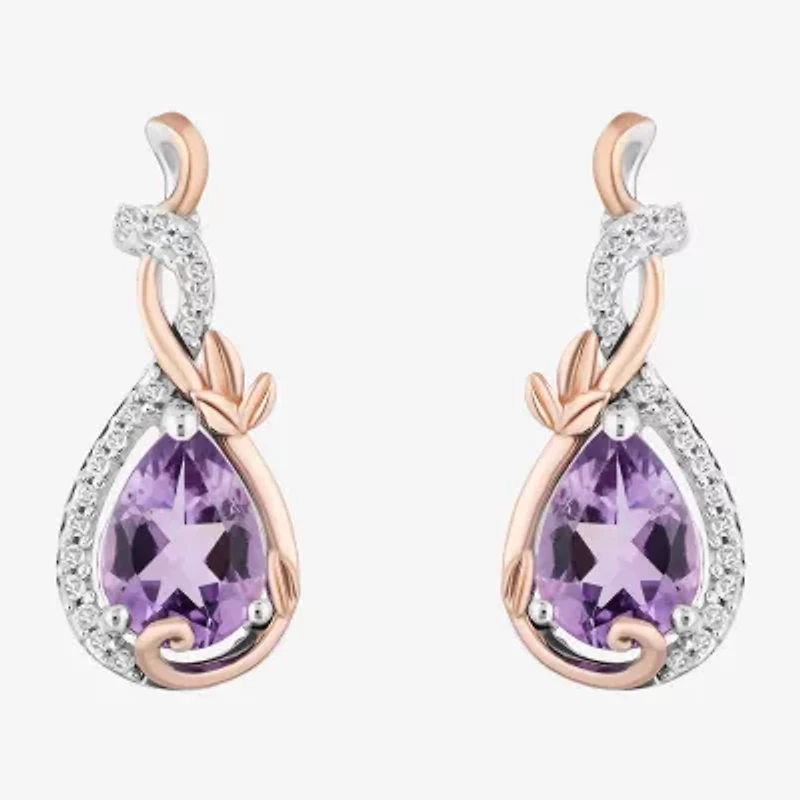 Enchanted Disney Fine Jewelry Womens 1/10 CT. T.W. Genuine Purple Amethyst 14K Two Tone Gold Over Silver Princess Rapunzel Drop Earrings