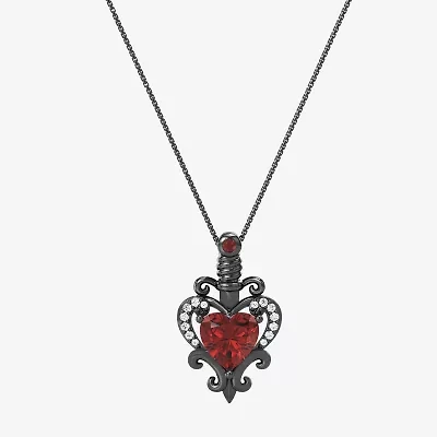 Enchanted Disney Fine Jewelry Evil Queen Womens Diamond Accent Genuine Red Garnet Sterling Silver Heart 18 Inch Pendant Necklace