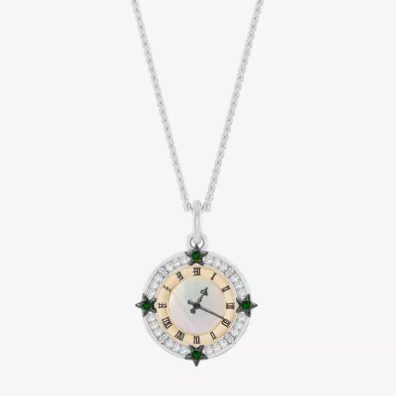 Enchanted Disney Fine Jewelry Tinkerbell Womens 1/10 CT. T.W. Genuine White Mother Of Pearl 14K Two Tone Gold Over Silver Round 18 Inch Pendant Necklace