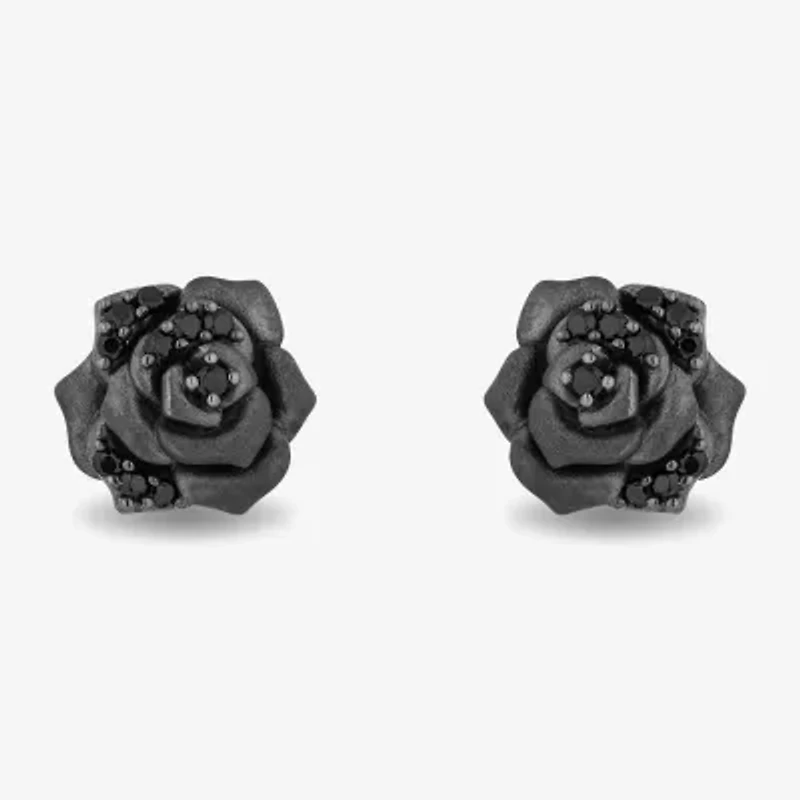 Enchanted Disney Fine Jewelry 1/6 CT. T.W. Natural Black Diamond Sterling Silver 14.8mm Flower Maleficent Stud Earrings