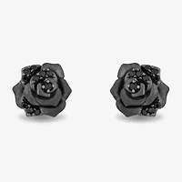 Enchanted Disney Fine Jewelry 1/6 CT. T.W. Natural Black Diamond Sterling Silver 14.8mm Flower Maleficent Stud Earrings
