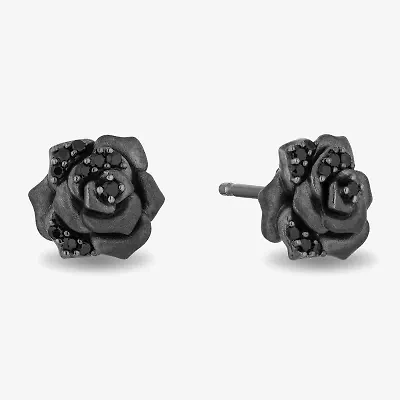 Enchanted Disney Fine Jewelry 1/6 CT. T.W. Natural Black Diamond Sterling Silver 14.8mm Flower Maleficent Stud Earrings