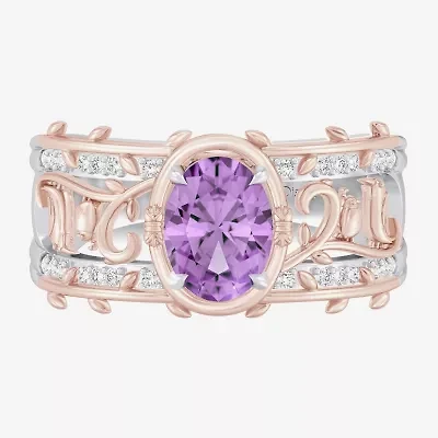 Enchanted Disney Fine Jewelry Womens 1/8 CT. T.W. Genuine Purple Amethyst 14K Two Tone Gold Over Silver Oval Princess Rapunzel Cocktail Ring
