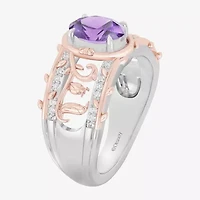 Enchanted Disney Fine Jewelry Womens 1/8 CT. T.W. Genuine Purple Amethyst 14K Two Tone Gold Over Silver Oval Princess Rapunzel Cocktail Ring