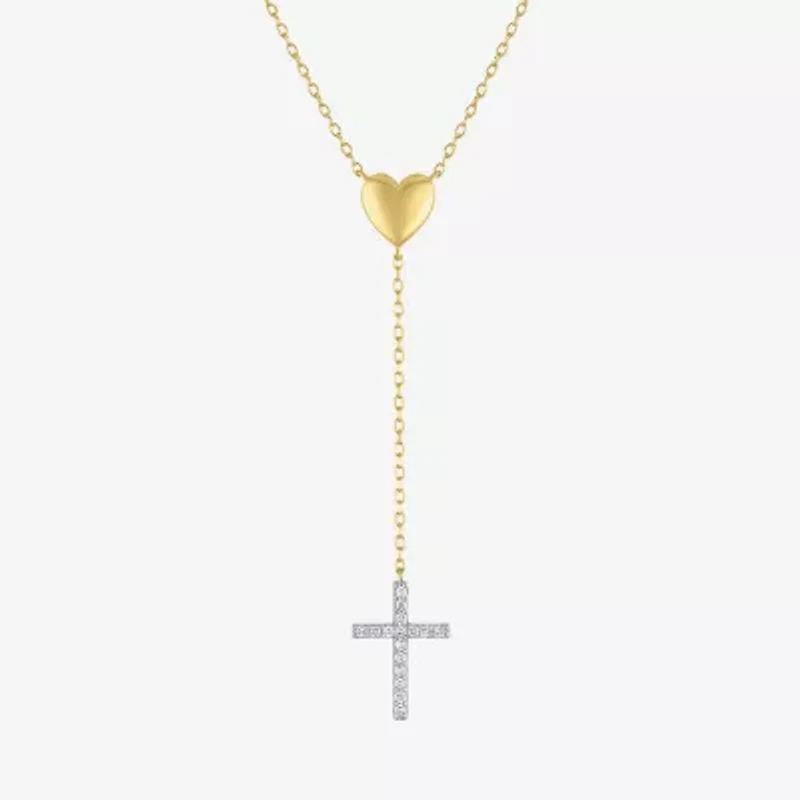 Cross/Heart(Gh / Si2 I1) Womens 1/10 CT. T.W. Lab Grown White Diamond 14K Gold Over Silver Sterling Silver Cross Heart 16 Inch Pendant Necklace