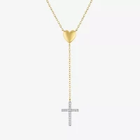 Cross/Heart(Gh / Si2 I1) Womens 1/10 CT. T.W. Lab Grown White Diamond 14K Gold Over Silver Sterling Silver Cross Heart 16 Inch Pendant Necklace