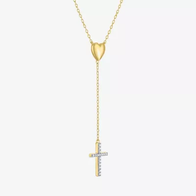 Cross/Heart(Gh / Si2 I1) Womens 1/10 CT. T.W. Lab Grown White Diamond 14K Gold Over Silver Sterling Silver Cross Heart 16 Inch Pendant Necklace