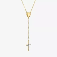 Cross/Heart(Gh / Si2 I1) Womens 1/10 CT. T.W. Lab Grown White Diamond 14K Gold Over Silver Sterling Silver Cross Heart 16 Inch Pendant Necklace