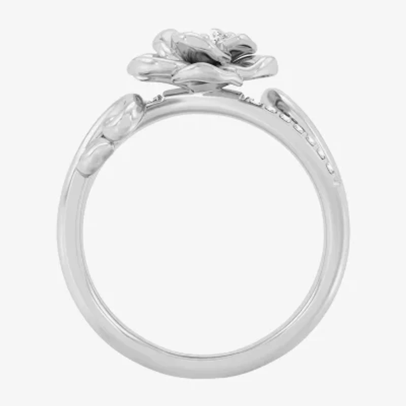 Enchanted Disney Fine Jewelry I, I2 Womens 1/6 CT. T.W. Lab Grown White Diamond Sterling Silver Flower Cinderella Side Stone Cocktail Ring