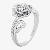 Enchanted Disney Fine Jewelry I, I2 Womens 1/6 CT. T.W. Lab Grown White Diamond Sterling Silver Flower Cinderella Side Stone Cocktail Ring