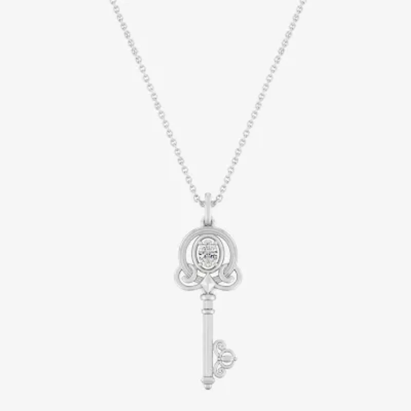 Enchanted Disney Fine Jewelry (F,Si1) Womens 1/4 CT. Lab Grown White Diamond Sterling Silver Keys 18 Inch Pendant Necklace