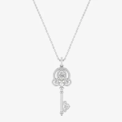 Enchanted Disney Fine Jewelry (F,Si1) Womens 1/4 CT. Lab Grown White Diamond Sterling Silver Keys 18 Inch Pendant Necklace