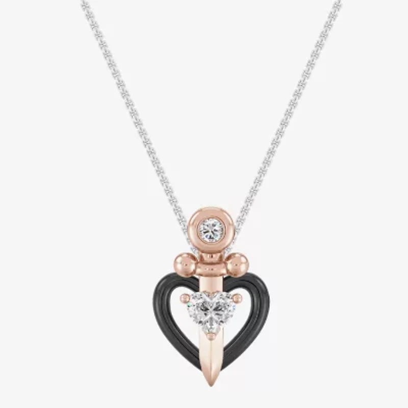 Enchanted Disney Fine Jewelry (I,I2) Womens 1/5 CT. Lab Grown White Diamond 14K Rose Gold Over Silver Heart 18 Inch Pendant Necklace