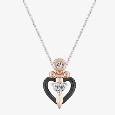 Enchanted Disney Fine Jewelry (I,I2) Womens 1/5 CT. Lab Grown White Diamond 14K Rose Gold Over Silver Heart 18 Inch Pendant Necklace
