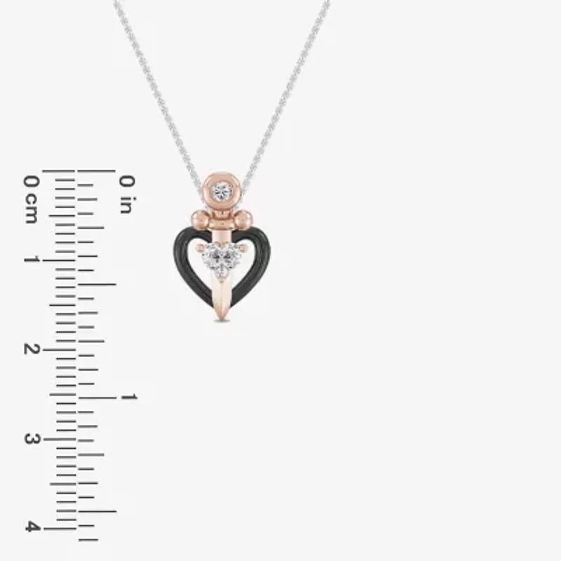 Enchanted Disney Fine Jewelry (I,I2) Womens 1/5 CT. Lab Grown White Diamond 14K Rose Gold Over Silver Heart 18 Inch Pendant Necklace