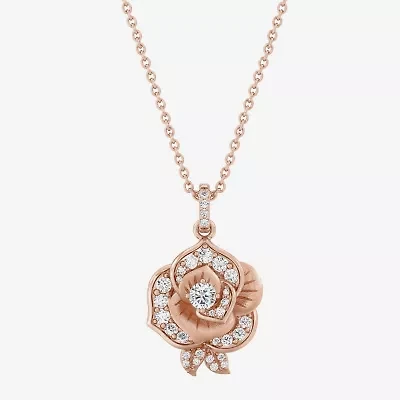 Enchanted Disney Fine Jewelry Rose (I, I2) Womens 5/8 CT. T.W. Lab Grown White Diamond 14K Rose Gold Over Silver Flower 18 Inch Pendant Necklace