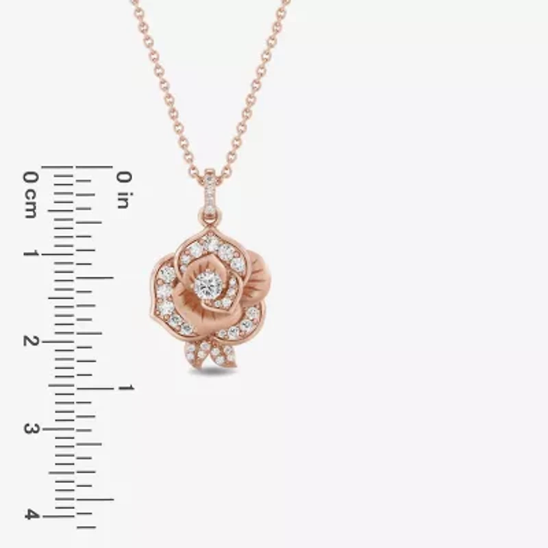 Enchanted Disney Fine Jewelry Rose (I, I2) Womens 5/8 CT. T.W. Lab Grown White Diamond 14K Rose Gold Over Silver Flower 18 Inch Pendant Necklace