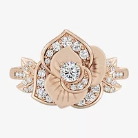 Enchanted Disney Fine Jewelry Rose (I, I2) Womens 1/2 CT. T.W. Lab Grown White Diamond 14K Gold Over Silver Flower Belle Princess Side Stone Cocktail Ring