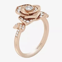 Enchanted Disney Fine Jewelry Rose (I, I2) Womens 1/2 CT. T.W. Lab Grown White Diamond 14K Gold Over Silver Flower Belle Princess Side Stone Cocktail Ring