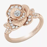 Enchanted Disney Fine Jewelry Rose (I, I2) Womens 1/2 CT. T.W. Lab Grown White Diamond 14K Gold Over Silver Flower Belle Princess Side Stone Cocktail Ring