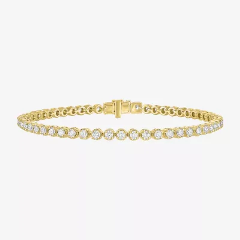 (G-H / Si2-I1) Womens 3 CT. T.W. Lab Grown White Diamond 14K Gold Over Silver 7.25 Inch Tennis Bracelet