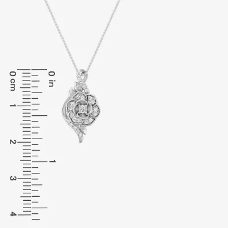 Enchanted Disney Fine Jewelry Cinderella, (I/I2) Womens 1/5 CT. Lab Grown White Diamond Sterling Silver 18 Inch Pendant Necklace