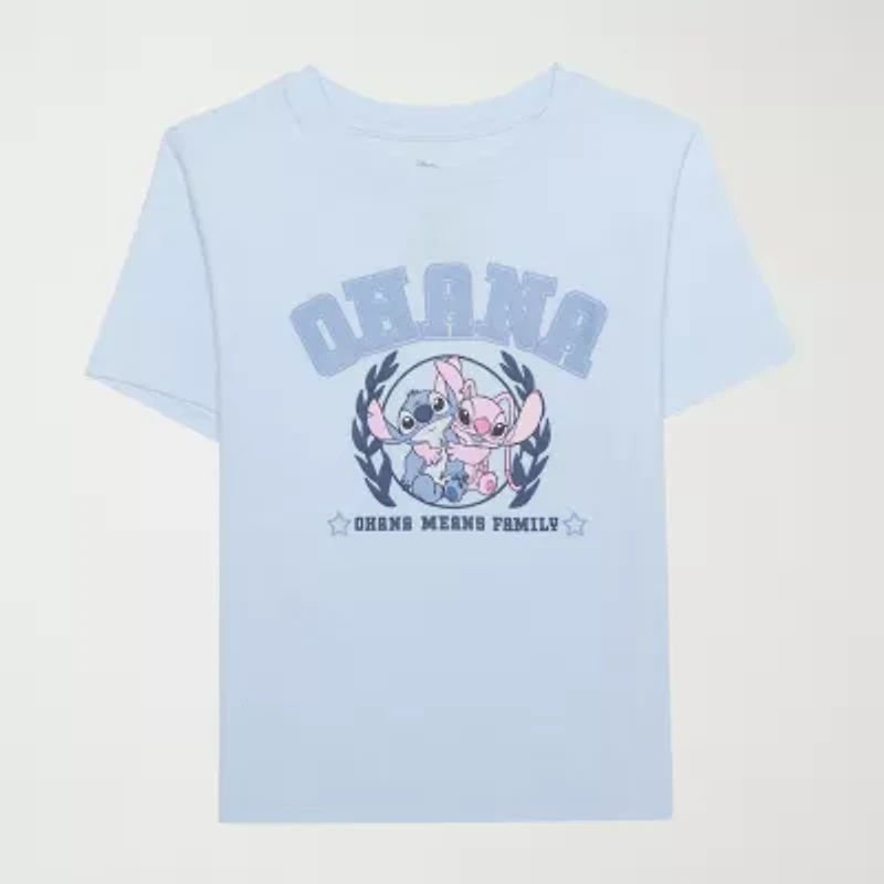 Little & Big Kid Girls Crew Neck Short Sleeve Regular Fit Lilo Stitch Graphic T-Shirt