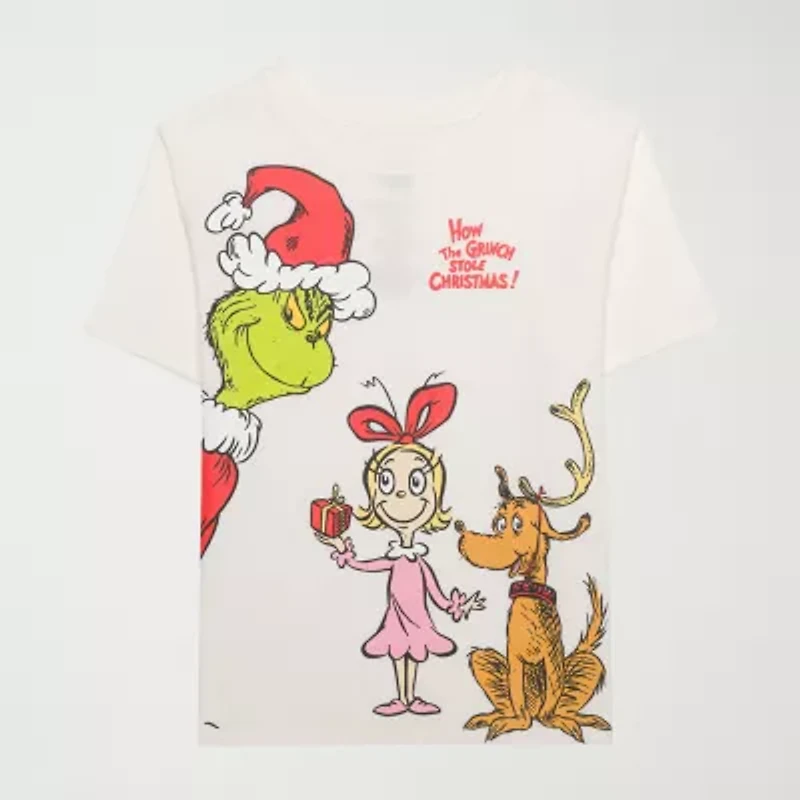 Little & Big Kid Girls Crew Neck Short Sleeve Regular Fit Grinch Graphic T-Shirt