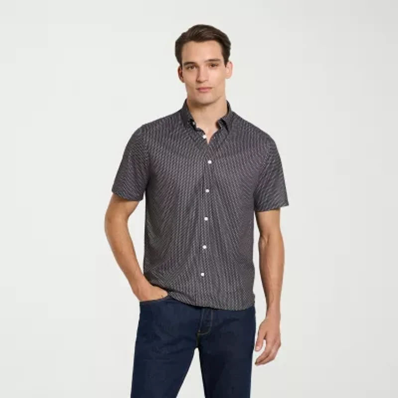 Van Heusen Performance Mens Short Sleeve Slim Fit Button-Down Shirt