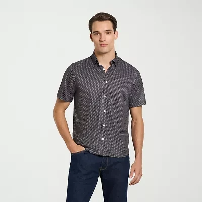 Van Heusen Performance Mens Short Sleeve Slim Fit Button-Down Shirt