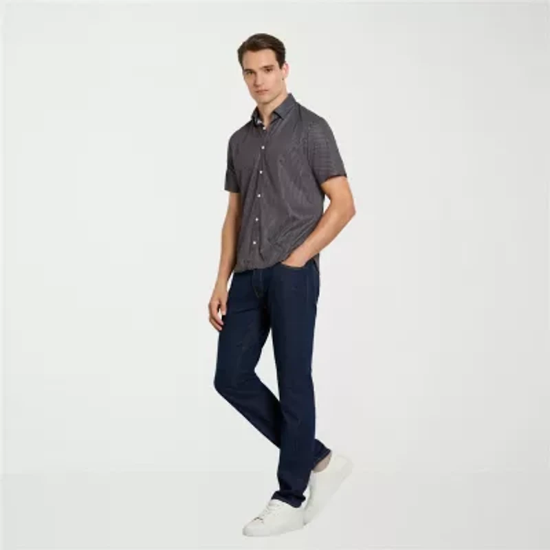 Van Heusen Performance Mens Short Sleeve Slim Fit Button-Down Shirt