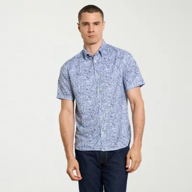 Van Heusen Performance Mens Short Sleeve Slim Fit Button-Down Shirt