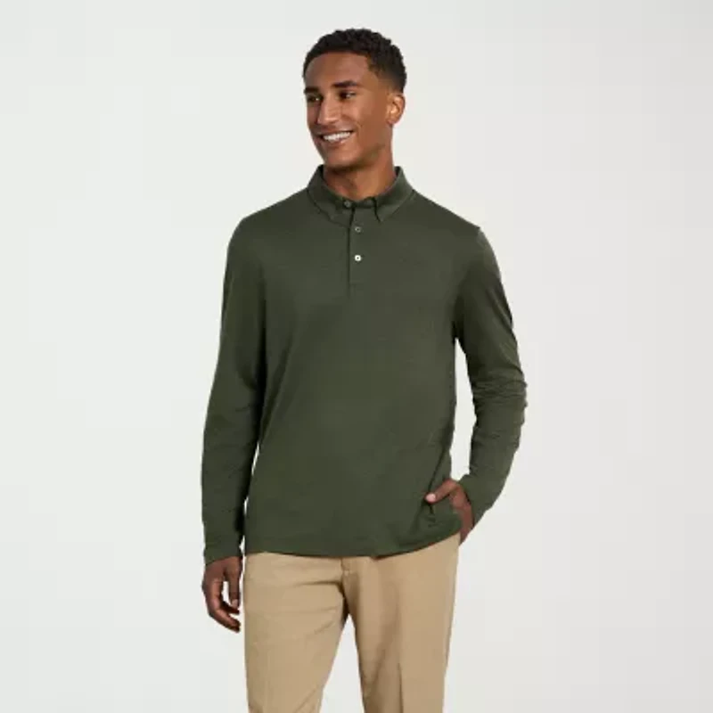 Van Heusen Performance Mens Regular Fit Long Sleeve Polo Shirt
