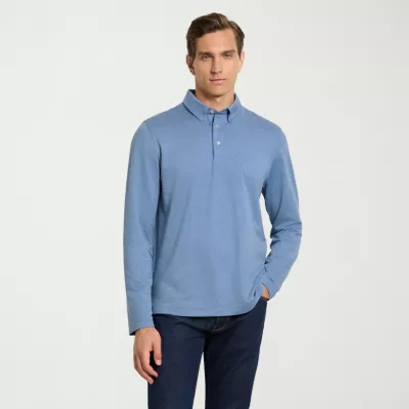 Van Heusen Performance Mens Regular Fit Long Sleeve Polo Shirt