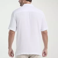 Cubavera Across The Chest Scenic Print Mens Short Sleeve Regular Fit Button-Down Shirt