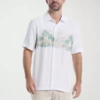 Cubavera Across The Chest Scenic Print Mens Short Sleeve Regular Fit Button-Down Shirt